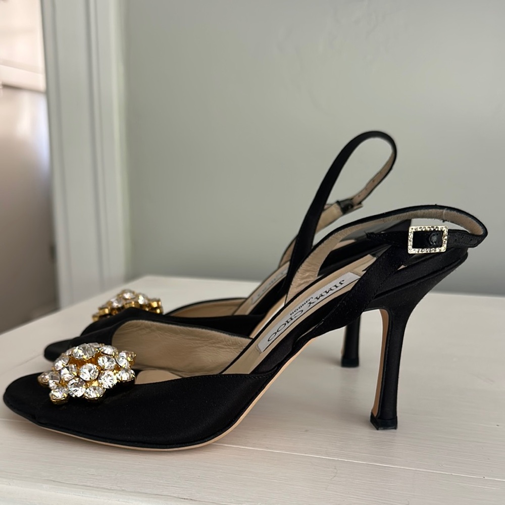 NEW Authentic Jimmy Choo size 8 Black Heels with Crystal Embellishment - Picture 3 of 8